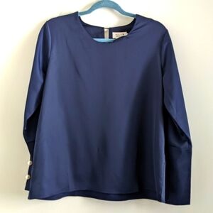 MOLLY Bracken Navy Blouse with Pearl Cuffs M